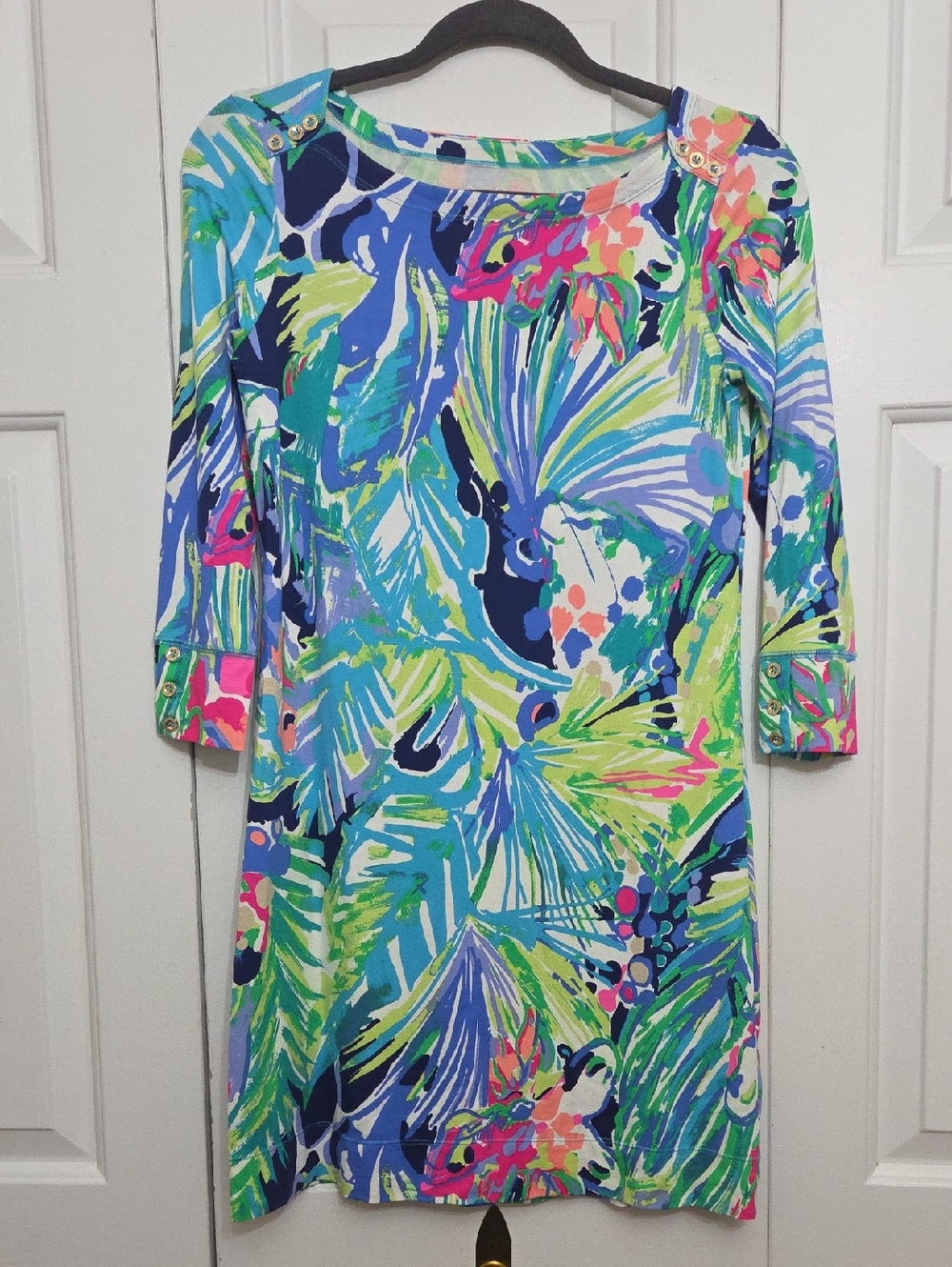 Lilly Pulitzer Sophie Multi Purrfect Print Blue Green Floral Dress/ XS